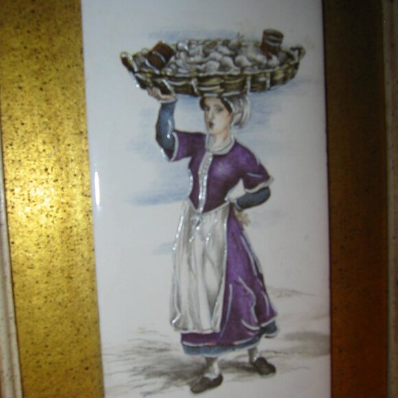 B Altman Medieval Porcelain Tiles Cries of London Framed Plaques In Pair - Picture 6 of 15